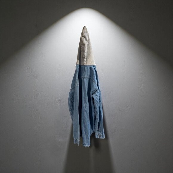 H&M Divided Denim Hooded Button-Up Shirt Jacket S Light Blue & Gray - Picture 7 of 7